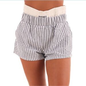 BUCKETLIST Boxer Inspired Striped Elastic-Waist Women’s Shorts - Gray/White